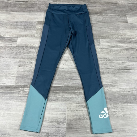 Adidas Women's Small Designed 2 Move Big Logo Sport Tights-Orbit Indigo/Mint NWT - Picture 8 of 10